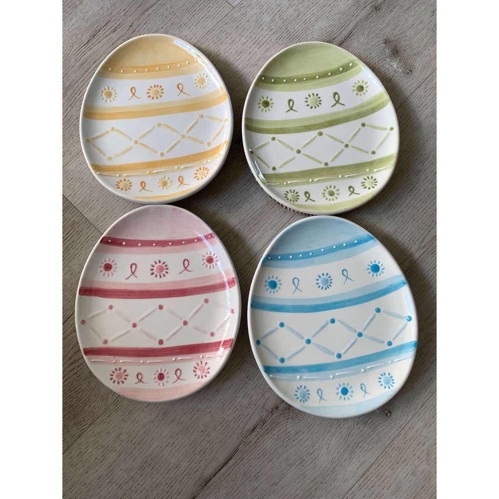Pottery‎ Barn Easter Egg Plates Set of 4 Pastel Stoneware Appetizer Spring Decor